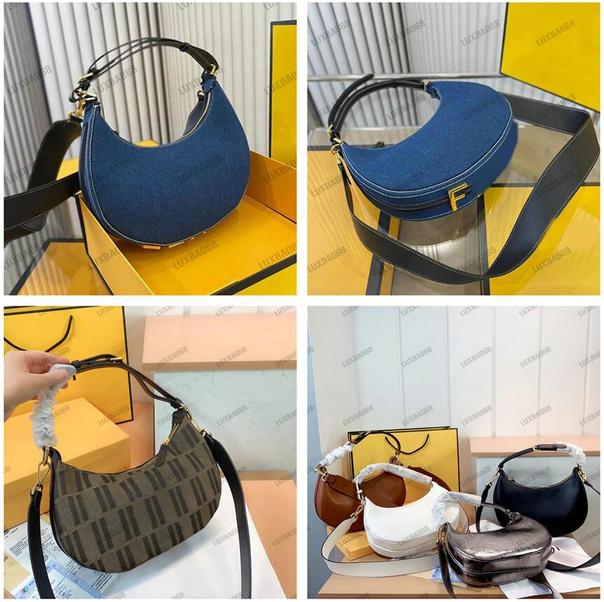 

Blue Denim Graphy Hobo Wrist Bags Womens Nano Graphy Zip Fastening Vintage Botton Golden Metal Letter Luxury Crossbody Designer Clutch Half Moon Shoulder Bag, #01