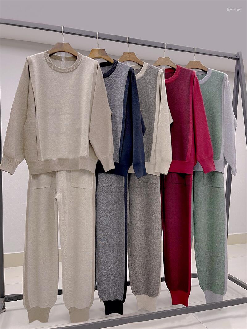 

Women's Two Piece Pants Women's Wool Suit 2022 Fashion Multicolor Round Neck Pullover Sweater And Harlan 2 Knit Set, Black