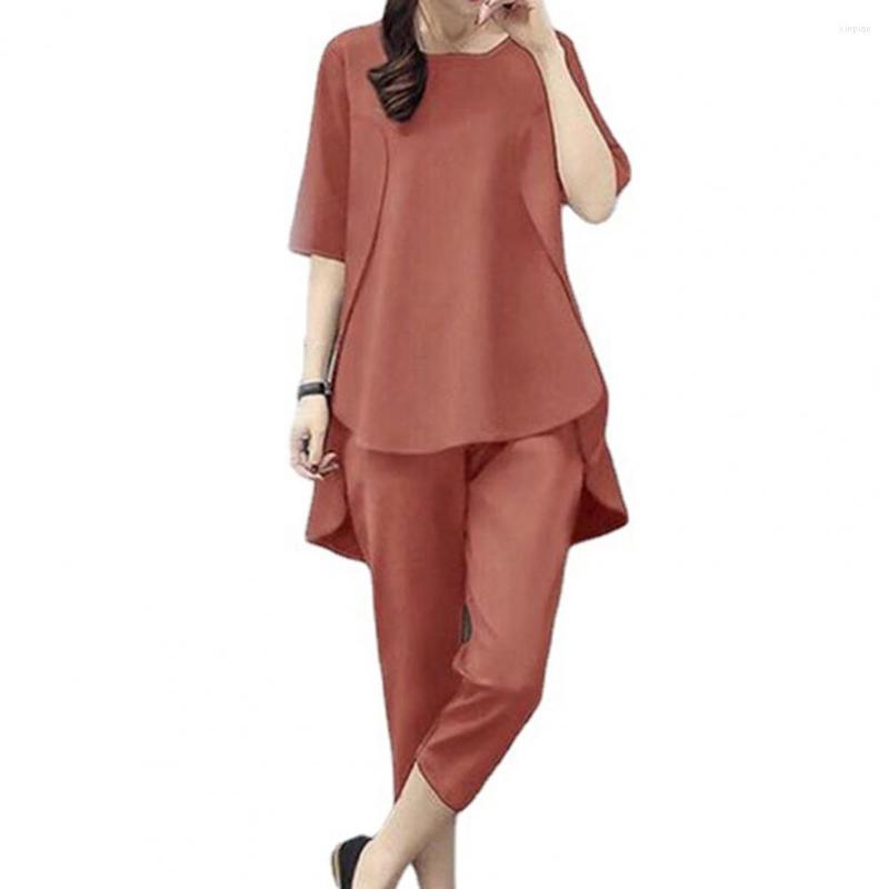 

Women's Two Piece Pants Woman 2 Pieces Shirts Suit 2022 Half Sleeve Comfortable High Low Hem Top Capri Women Outfits Female Clothing, Black
