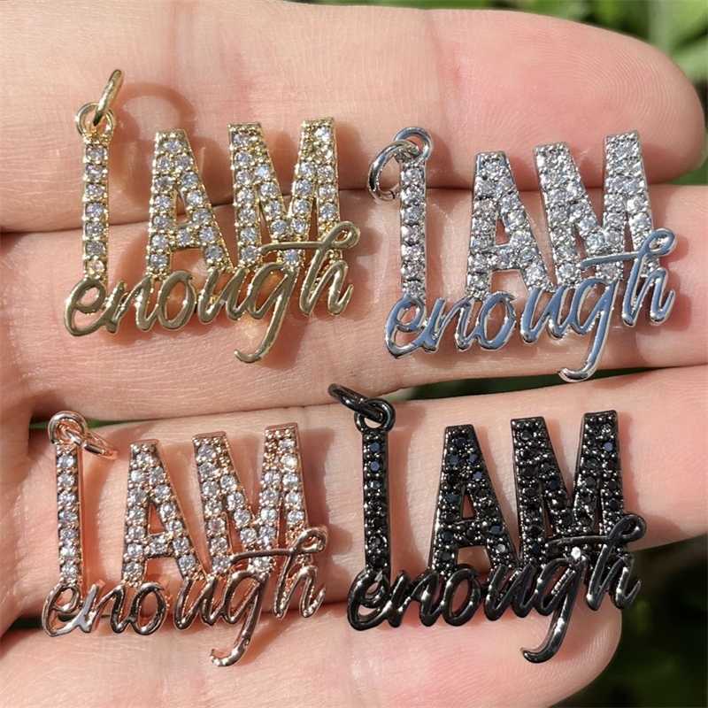 

5 Pcs I AM Enough Charms Cubic Zirconia Paved Metal Letters Bracelet Pendant For African Black Woman Handcrafting Jewelry