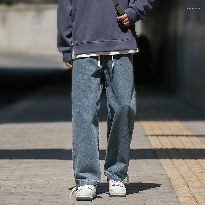 

Men' Jeans Winter Men' Street Loose Dark Blue Straight Pants Jogging Hip Hop Korean Fashion Trend Retro Wide Leg