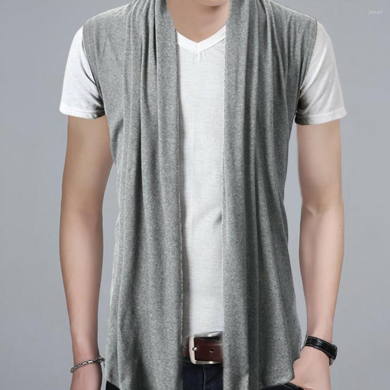 

Men's Vests Men Cardigan Ruched All Match Breathable Pure Color Draping Vest, Black