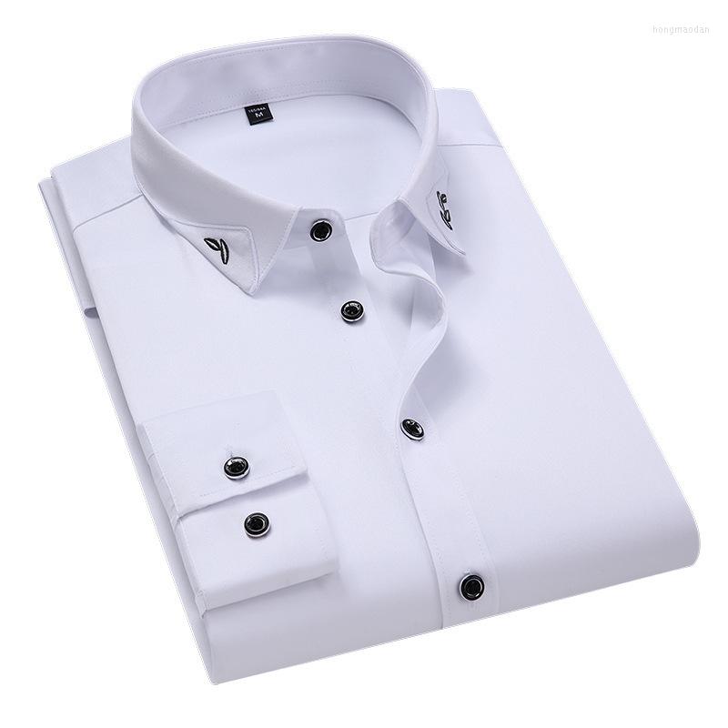 

Men's Casual Shirts Men's Shirt Long Sleeve Slim Fit Elasticity Collar Print Business Clothes Male Chemise Homme, Black