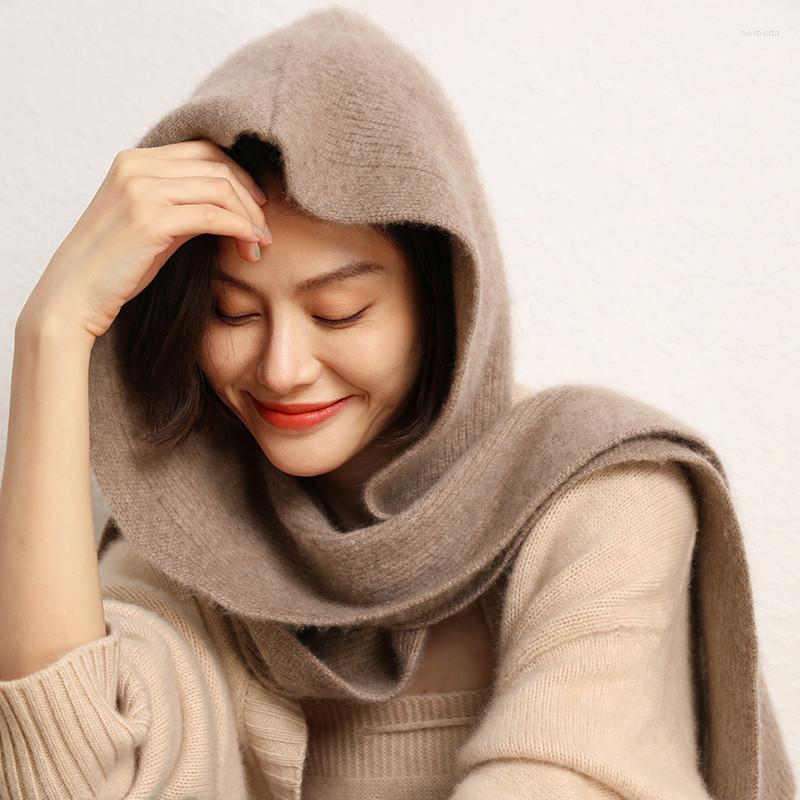 

Scarves Arrival Autumn Winter Knit Women Scarf Solid Pure Cashmere Poncho Warm Fashion Capes Hooded Lady High Quality