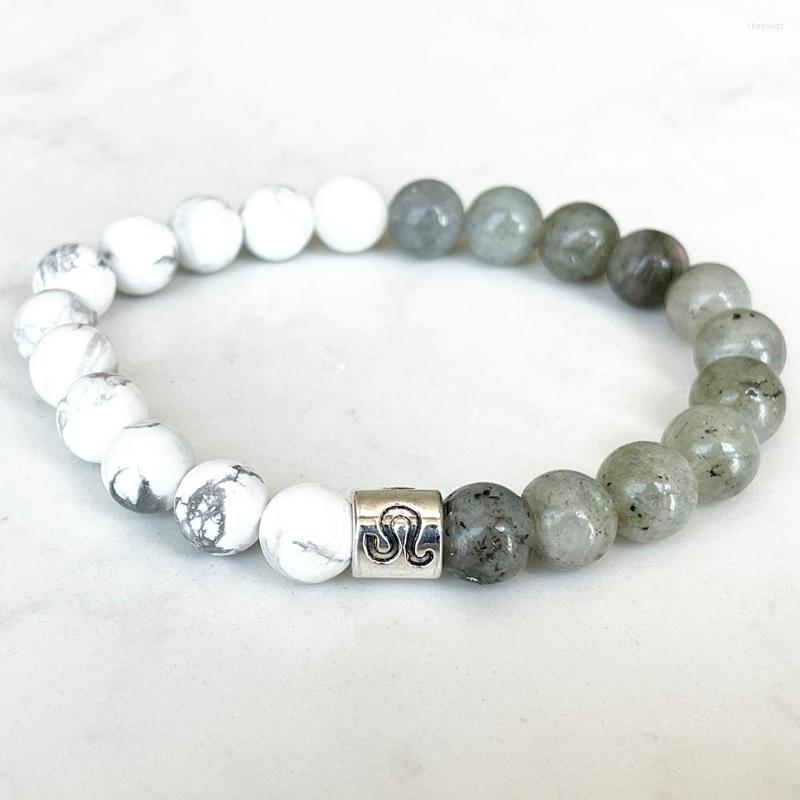 

Link Bracelets MG1692 High Quality Leo Zodiac Bracelet 8 MM White Howllite Labradorite Energy Wrist Mala Natural Gemstone Jewelry