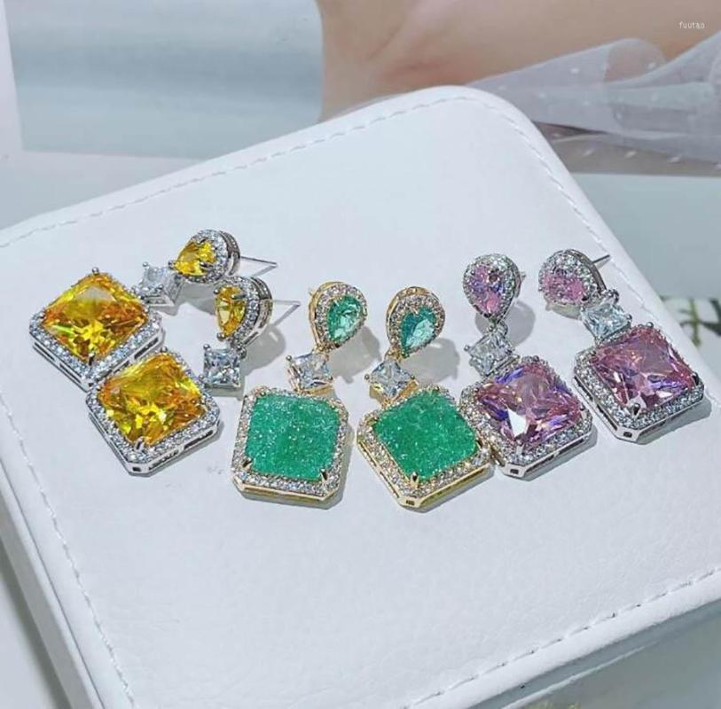 

Dangle Earrings Square Zircon Women European Luxury Texture Ins Baroque Gorgeous Vintage Banquet Long Ear Jewelry