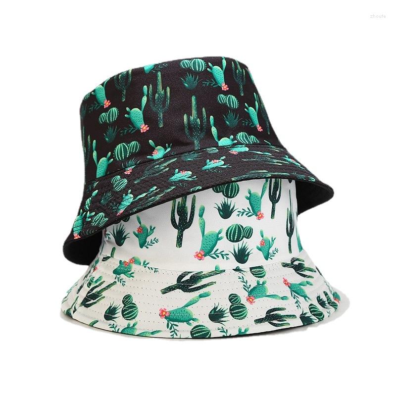 

Berets 2022 Foldable Bucket Hats Women Beach Sunshine Panama Reversible Cotton Cactus Print Fisherman Hat Female Outdoor Lady Casual, Big-black