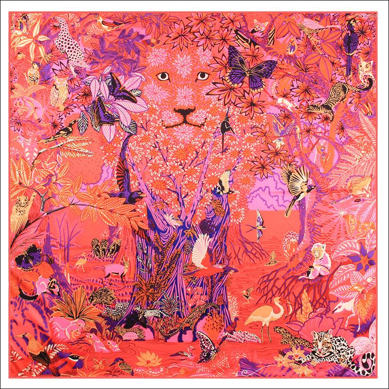 

Scarves Animal Silk Twill Scarf 90 90cm Square Hand Rolled Designer Scarfs For Women Vintage Print