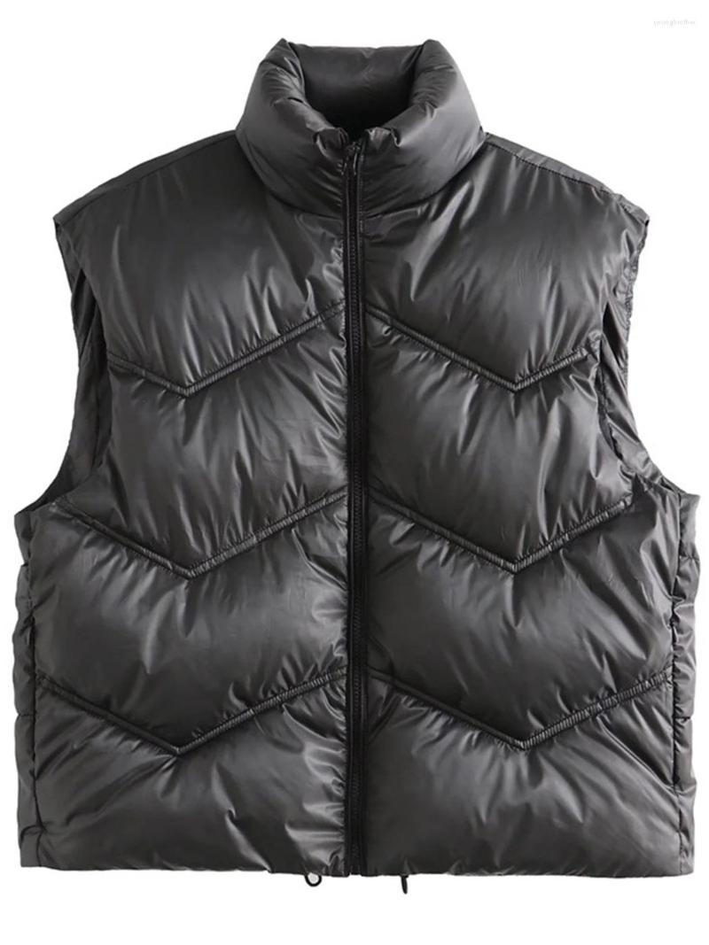 

Women's Down Simple Vest Cotton Clothes Jacket Autumn And Winter Women's Solid Color Stand Collar Zipper Black Warm Coats Parkas Mujer