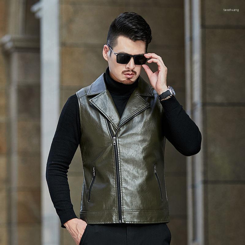 

Men's Vests 022 Men's Leather Stitching V-neck Vest Fashion Faux Fur Zipper Padded Jacket Lapel PU Casual E38, Green jw-8960