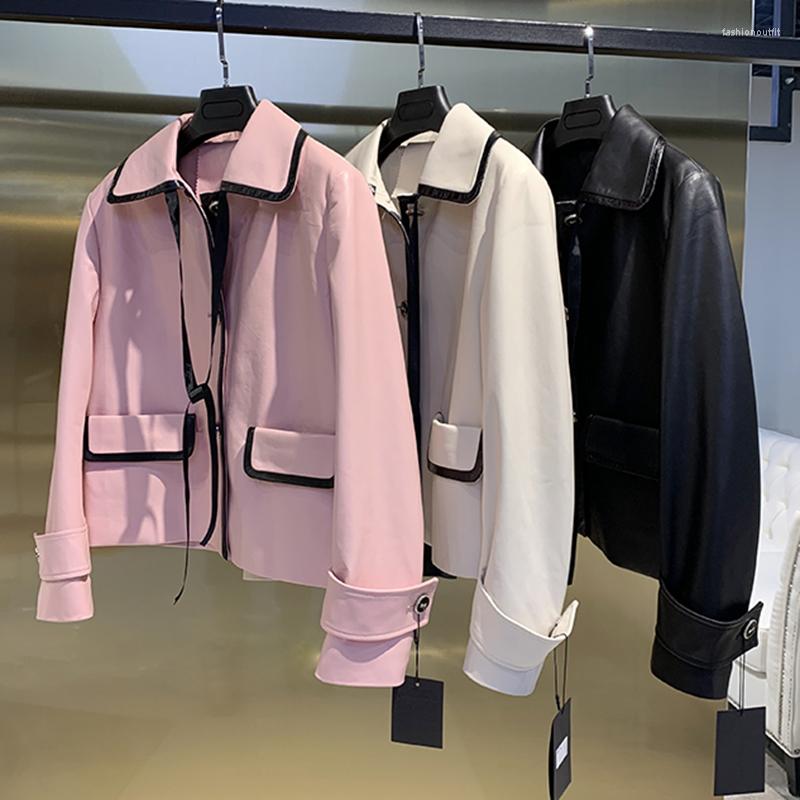 

Women's Leather 2022 Spring Women Jacket Genuine Sheep Skin Pink Color Natural Coats Female Outwear Windproof Jackets, Black