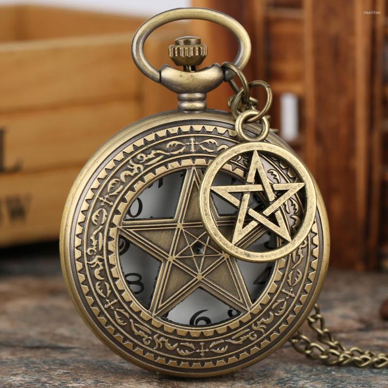 

Pocket Watches Vintage Quartz Watch For Ladies Delicate Hollowed Case With Pentagram Design Women Slim Chain Pendant Zakhorloge