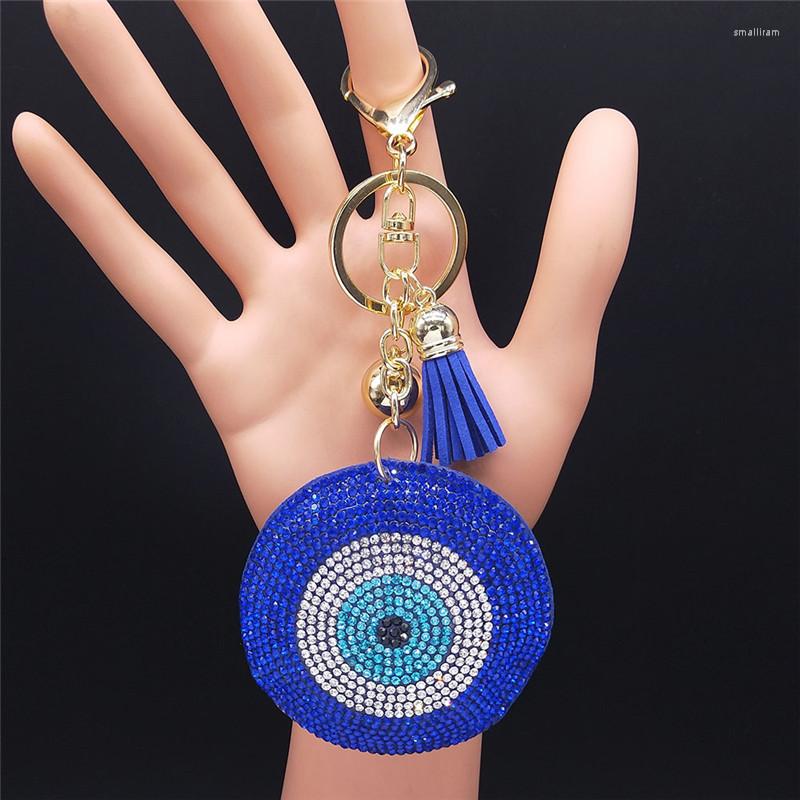 

Keychains 2022 Islam Tassel Turkey Eye Crystal Bag Accessories For Women Fashion Alloy Blue Key Chain Muslim Jewelry Oeil Turc K7590S01