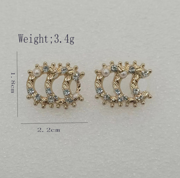 

2color 18K Gold Plated 925 Silver Luxury Brand Designers Letters Stud Classical Geometric Women Crystal Rhinestone Pearl Earring Wedding Party Jewerlry