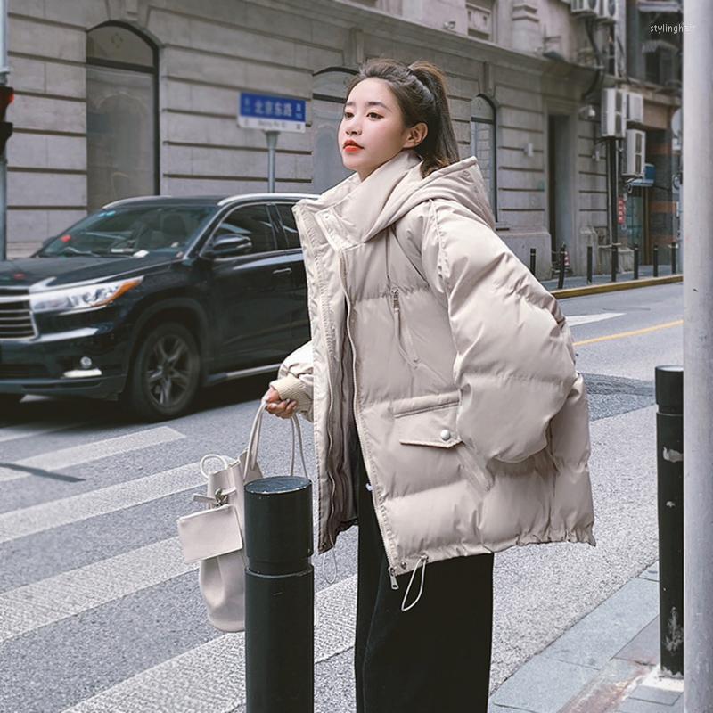 

Women' Down 2022 Winter Short Jacket Women' Casual Loose Fashion Cotton Coat Warm Hooded Y2k, Beige