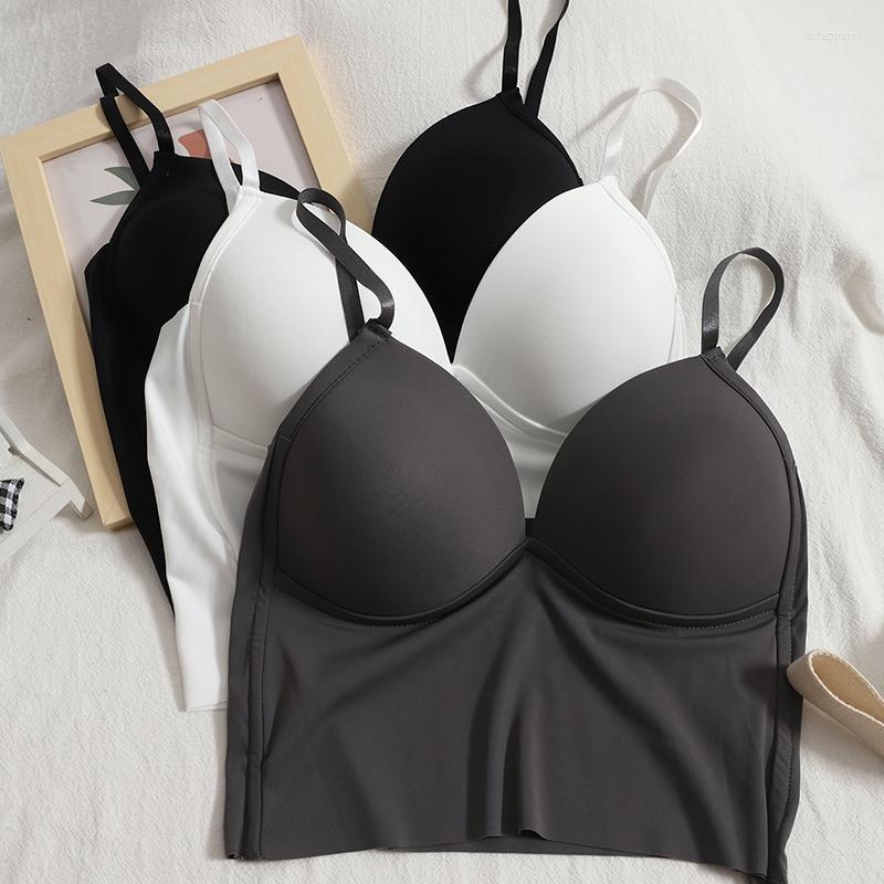 

Women's Tanks Summer Traceless Fixed Pads Camis Crop Top Women Deep V Neck Outwear Tube Tops Female Padded Camisole, Black