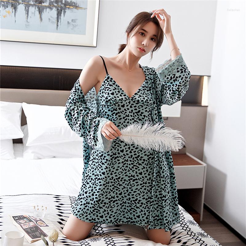 

Women's Sleepwear Home Service Pajamas Female Gold Velvet Bride Robes Sexy Leopard Print Spaghetti Strap Dress Nightgown Two-piece Suit Robe, Pajamas set 1