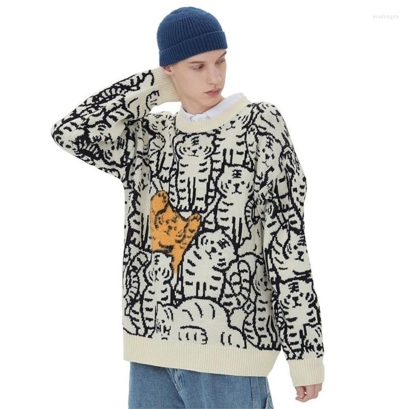 

Men's Sweaters Y2K Cartoon Cute Little Tiger Retro Casual Knitted Sweater Autumn And Winter Pullover, White