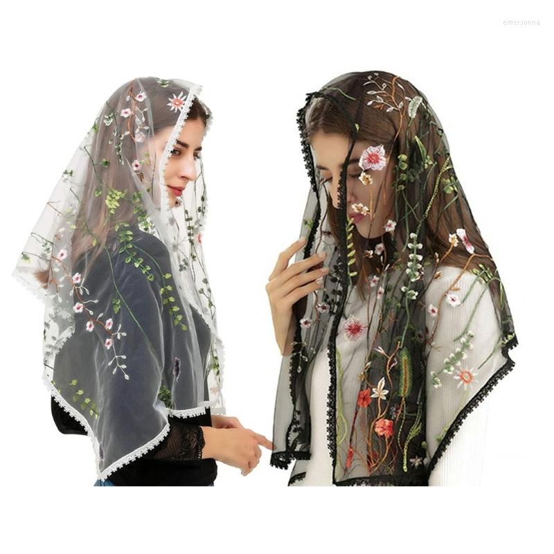 

Scarves Embroidered Floral Shawl Sheer Hijab Headcovering Scarf Headscarf Drop
