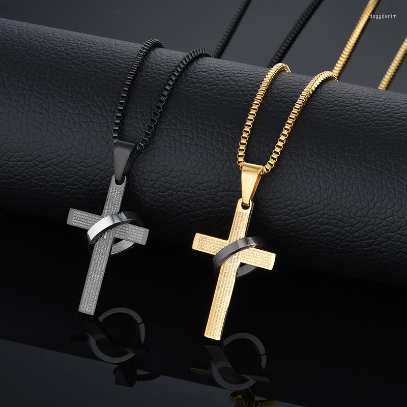 

Pendant Necklaces Kpop Black/Gold Color Simple Bible Cross For Men/Women Stainless Steel Crucifix Necklace Religion Jewelry Christian Gift