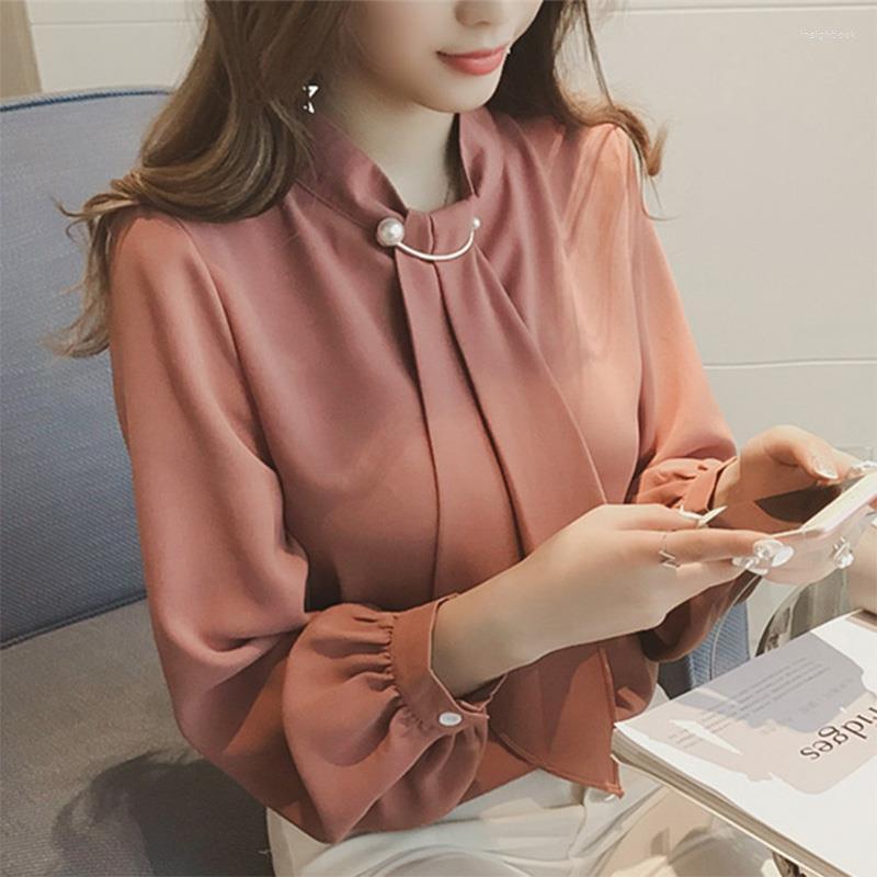 

Women' Blouses Women Blouse Fall Women' Clothing Loose Lantern Sleeve Pullover Top Long Chiffon T-shirt Blusas Mujer De Moda, Pink