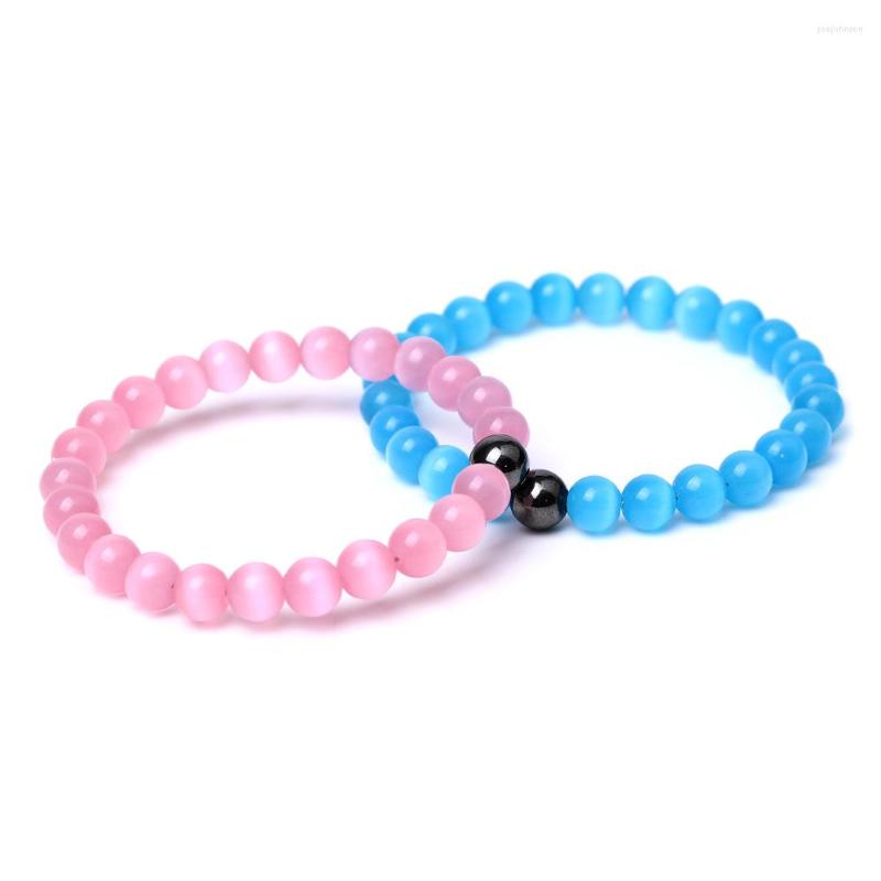 

Charm Bracelets Pink Blue Opal Couples Bracelet Hematite Magnetic Phase Suction Hand String Women Yoga Jewelry