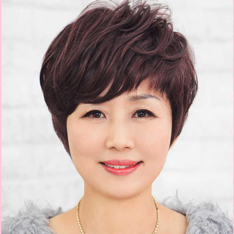 

Hair Lace Wigs Middle-aged and Elderly Hair ffy Short Curl Women's Hairstyle M Old Man Whole Wig Set, Black