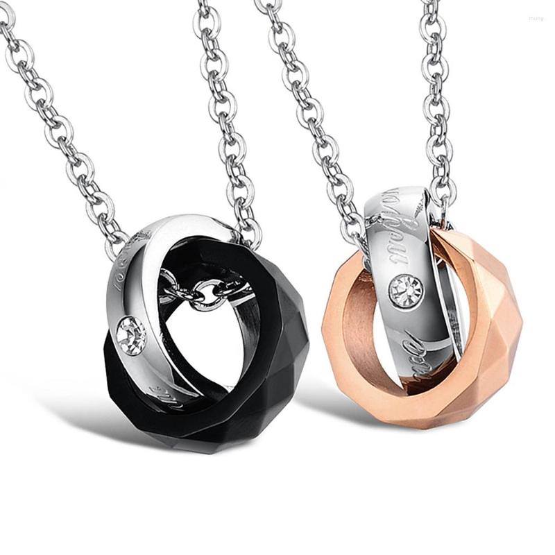 

Pendant Necklaces Couple Necklace Zirconia Circles Stainless Steel Chain Lover Jewelry Gift For Men Women
