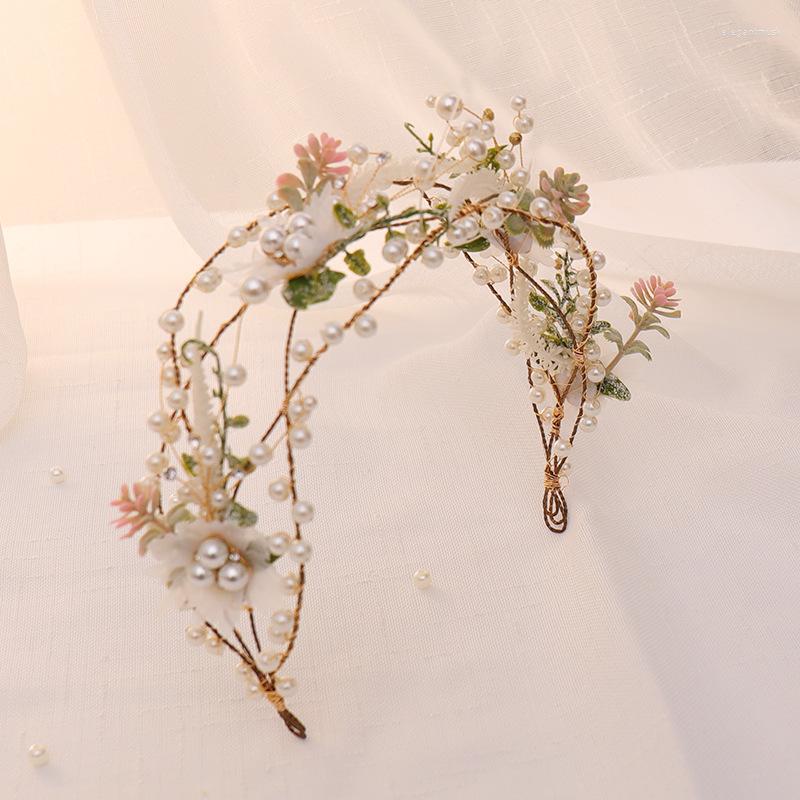 

Headpieces Women Wedding Peal Flower Bridesmaid Hair Accessories For Bride Elegant Fashion Princess Bridal Crown Vines Party Headband