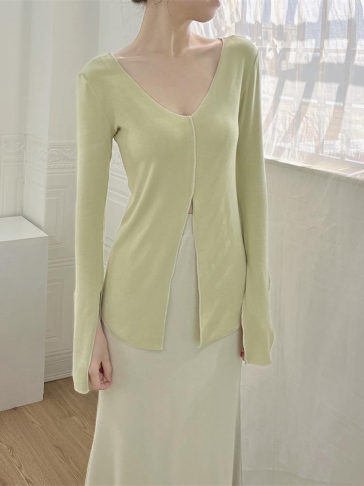 

Women's T Shirts Fashion Autumn Spring V-neck Long Sleeve Slim Spilt T-shirt Women V Neck Soild Color Cotton Causal Yoga Blouse Tops 31X7, Sky blue