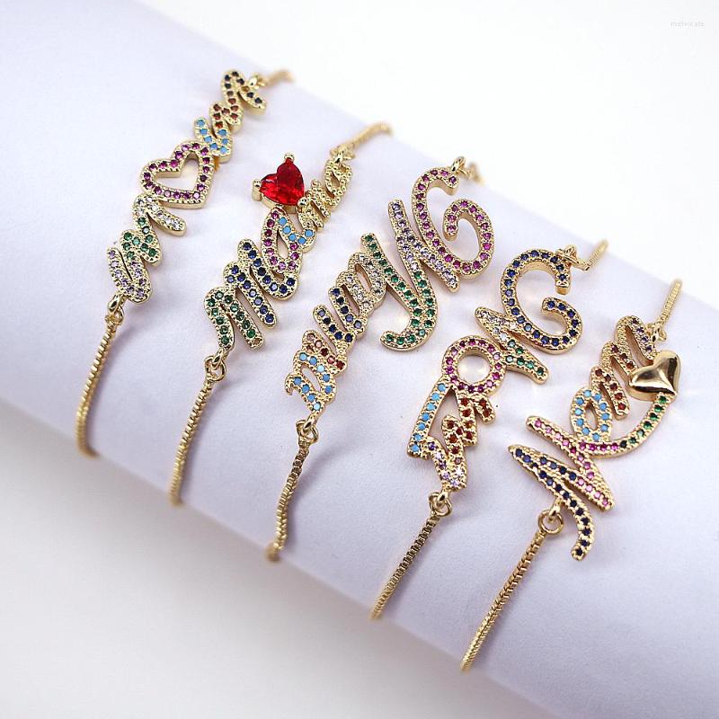 

Link Bracelets 5PCS Mom Mama Connector Bracelet Inlaid CZ Rainbow Zircon Adjustable Chains For Women Mother's Day Jewelry Gifts