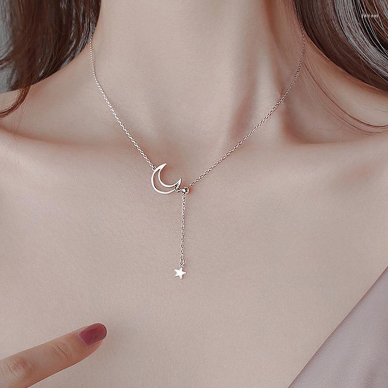 

Choker Fashion Silver Color Star Moon Necklace Charm Tassel Pendant For Women Elegant Clavicle Chain Party Wedding Jewelry