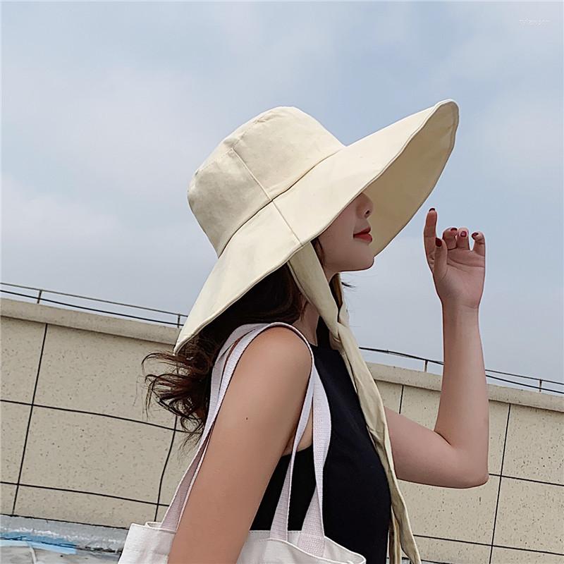 

Berets Summer Beach Big Brimmed Hat Women Seaside Travel Outdoor Sunscreen Fisherman Korea Foldable Sun Panama, Black