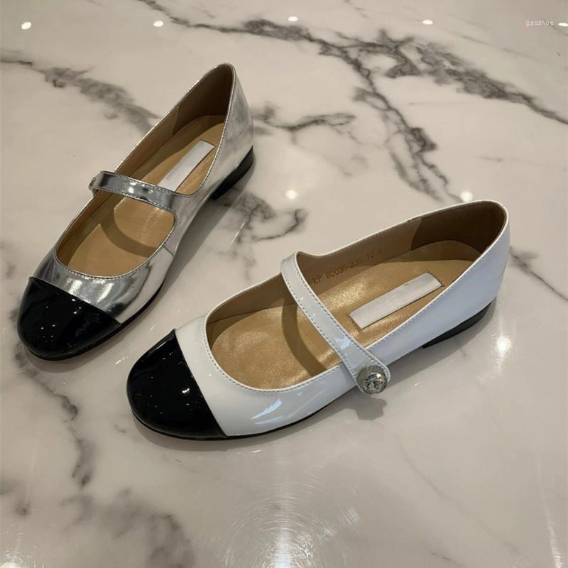 

Dress Shoes Mary Janes Single For Women Rhinestone Low Heels Spring Colorful Round Patent Leather Zapatillas Female Flat Zapatos, Silver
