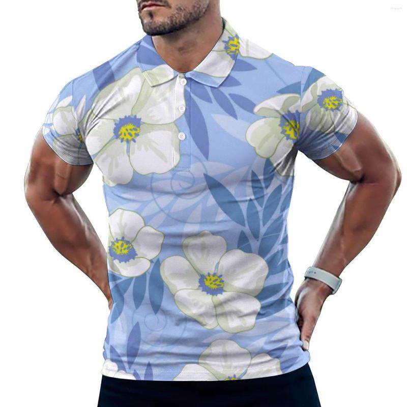 

Men' Polos White Flower Print Casual Polo Shirts Floral Leaves T-Shirts Short Sleeves Graphic Shirt Summer Y2K Oversized Birthday Present, Style-3
