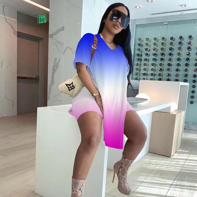 

Women' Tracksuits Casual Tie Dye Oversized Shorts Set Women Streetwear Summer Loose T-shirt Top And Biker Lounge Wear Two Piece, Blue