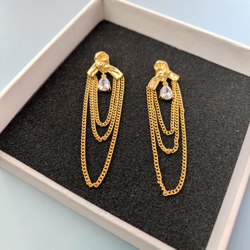 

Stud Earrings Timeless Wonder Fancy Zirconia Geo Chained Tassel For Women Designer Jewelry Ins Rare Goth Top Gift Kpop Prom 6262