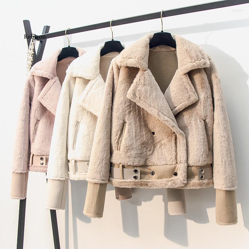 

Women's Fur Winter Thicken Warm Suede Coats Womens Korean Lambswool Overcoat Female Motorcycle Jacket Ladies Short Loose, Pink