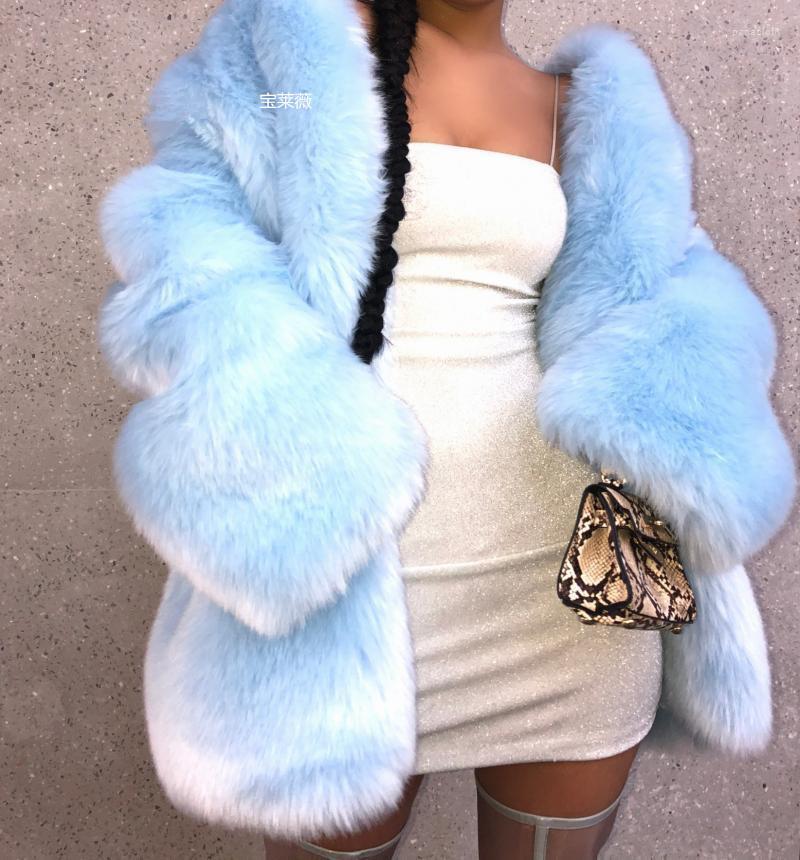 

Women' Fur Coat Round Neck Medium Long Sleeved Black Women' Dress, Blue