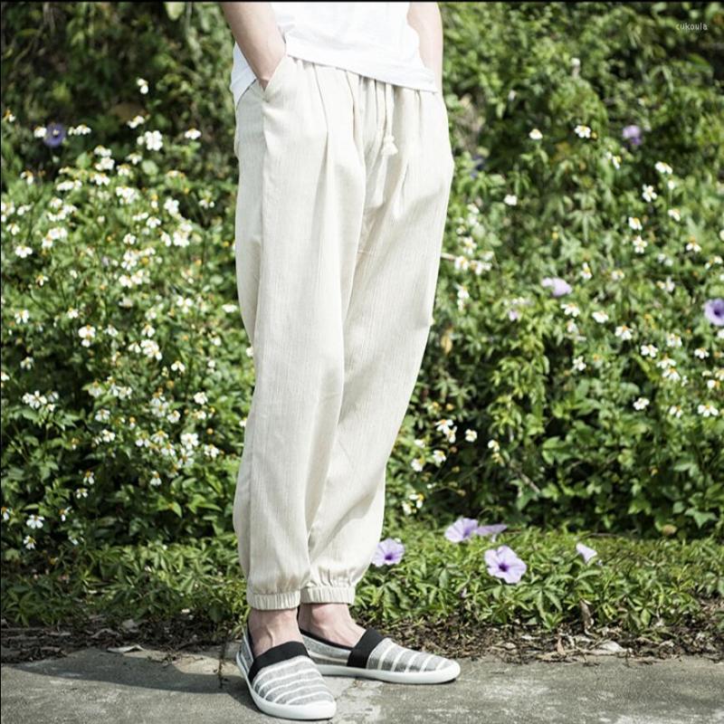 

Men' Pants -4xl Linen Casual Feet Men' Elastic Waist Loose Thin Breathable Cotton Beam Harlan Back Nine, Black
