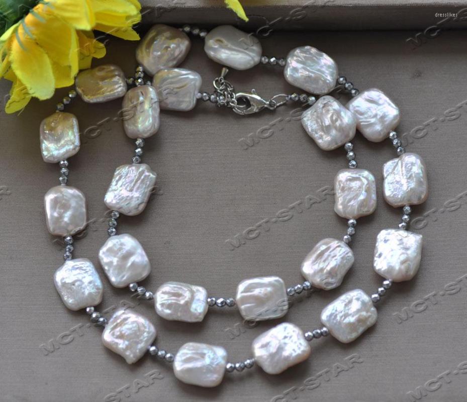 

Chains Z12348 27" 17mm White Square Coin Pearl Hematite Bead Necklace
