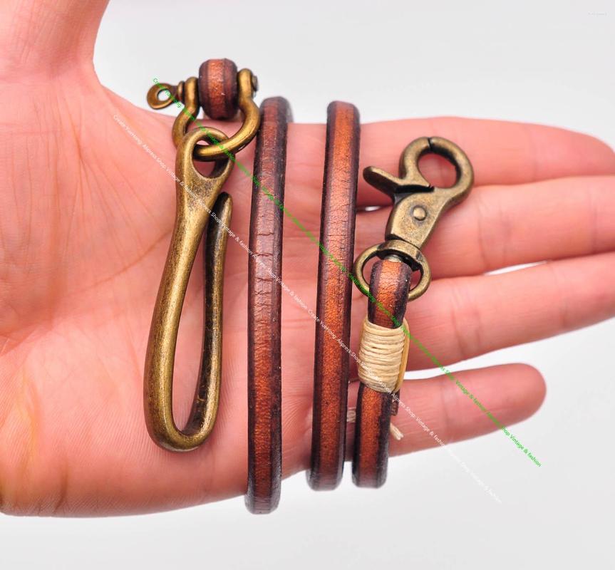 

Keychains 30" Retro Brown Handmade Long Punk Biker Motocycle Trucker 7 5mm Thick Plain Leather Keychain Jean Wallet Chain With Brass