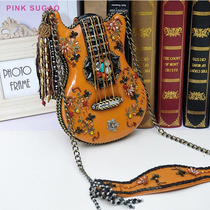 

Pink sugao designer handbag women shoulder bags New handmade guitar styling bag2022 retro casual handmade beaded chain bag shopping bag, Yellow