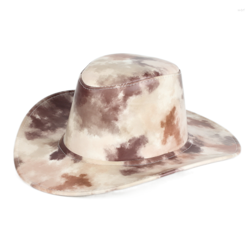 

Berets Western Cowboy Hat Pu Tie Dyed Large Brim Visor Beach Knight Outdoor Leisure Mongolian Hats