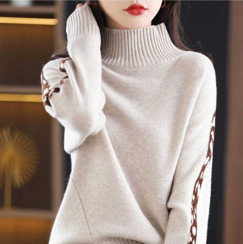 

Women Sweater Half High Turtleneck Long-sleeve Knitted Pullover Top Autumn Winter New Female Clothing Sweaters for Jumper, Black
