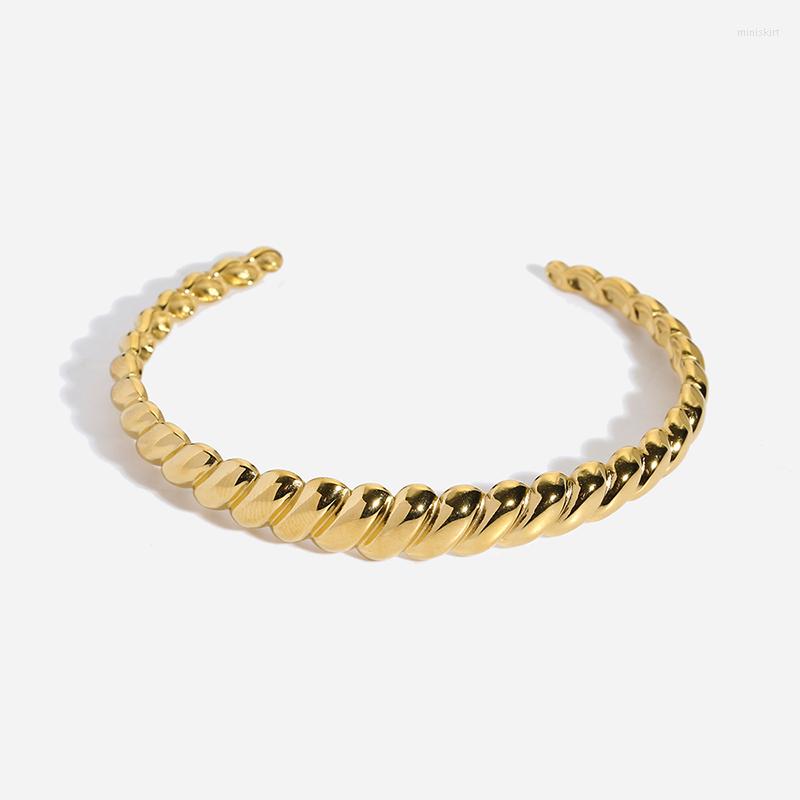 

Bangle 2022 Fashion Gold Plated Stainless Steel Adjustable Bracelet Simple Rope Dome Croissant Open Bracelets For Women Gift
