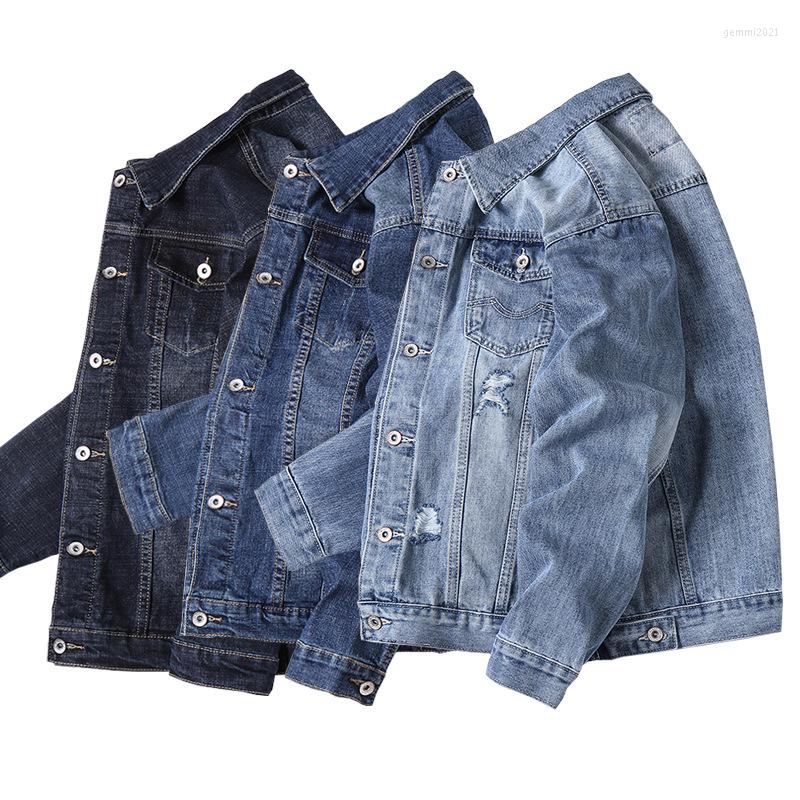 

Men's Jackets Jean Jacket Men Spring Autumn Casual Denim Motorcycle Manual Frayed Hole Solid Colour Classic Man, Light blue