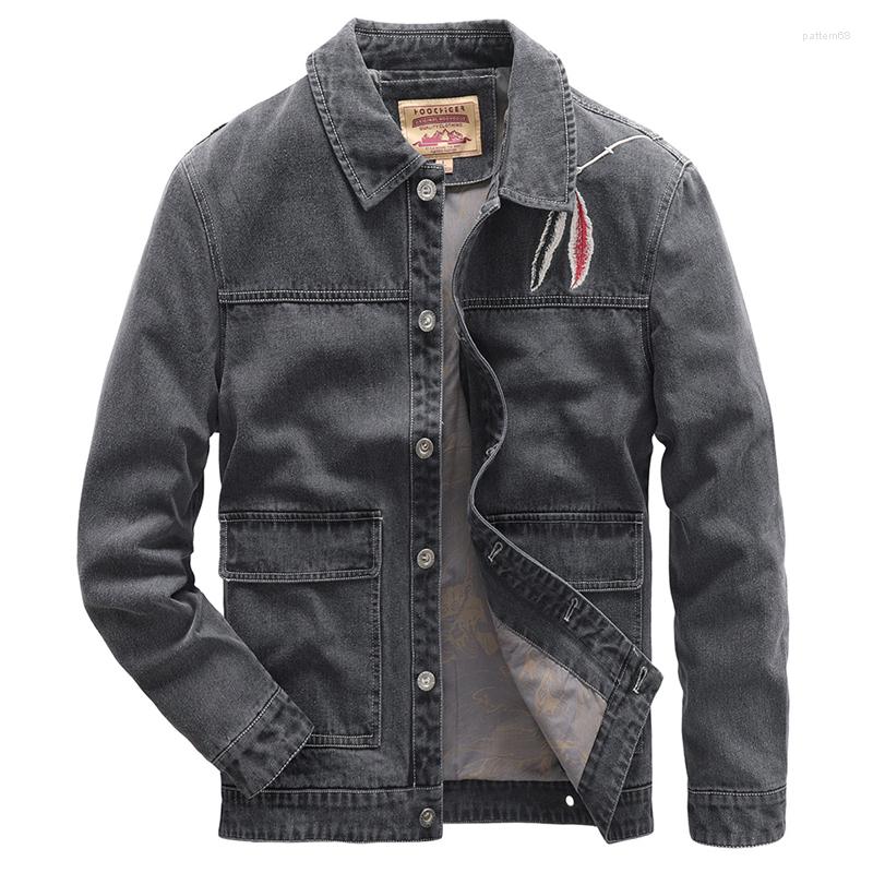 

Men' Jackets Men' Tooling Jacket Causal Fashion Trend Simplicity Loose Korean Version All-match Handsome Lapel Embroidery Cowboy, Black