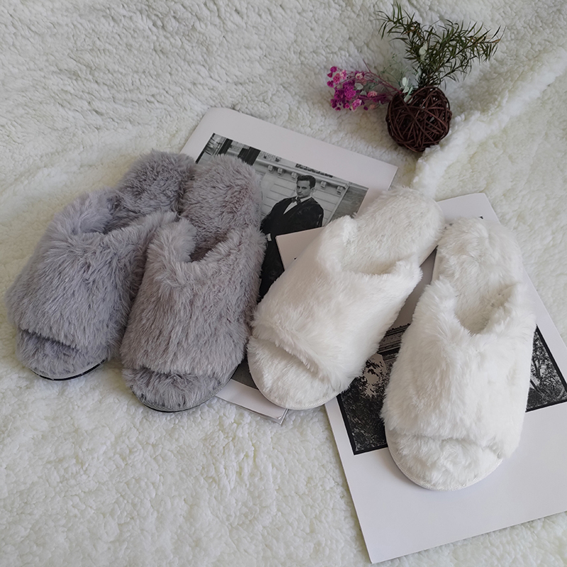 

Customize plush furry adult slippers soft winter women indoor house slippers, Grey