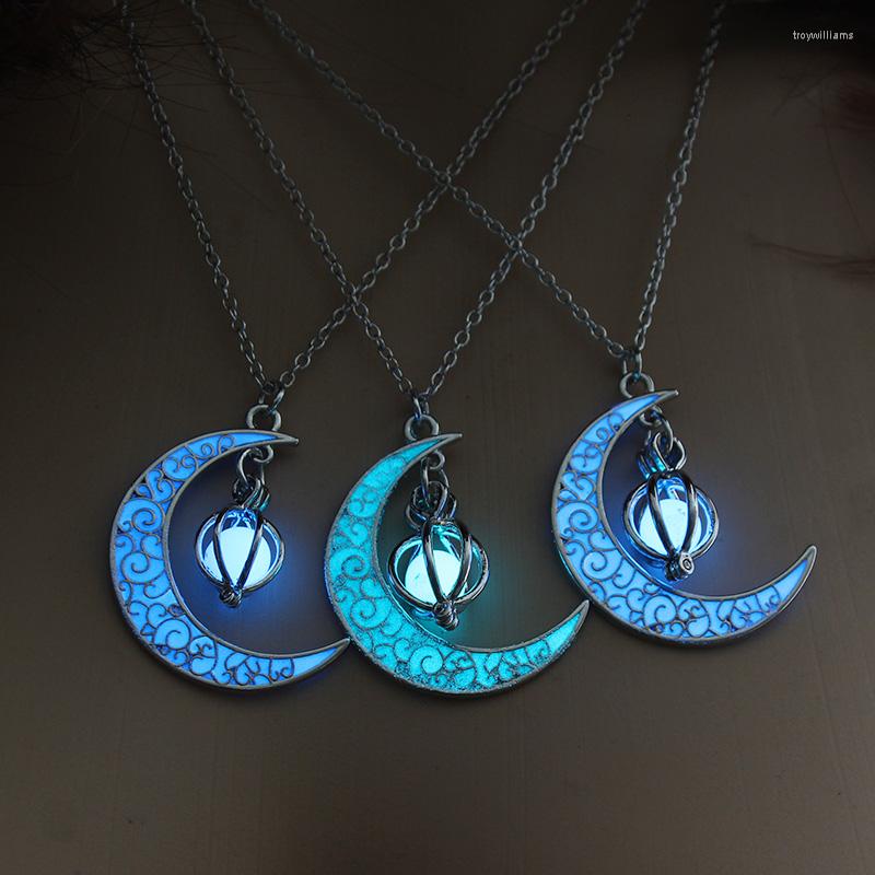 

Choker 2022 Glow In The Dark Jewelry Silver Plated With Crescent Shaped Pendant Luminous Stone Beads Necklace For Women Gift
